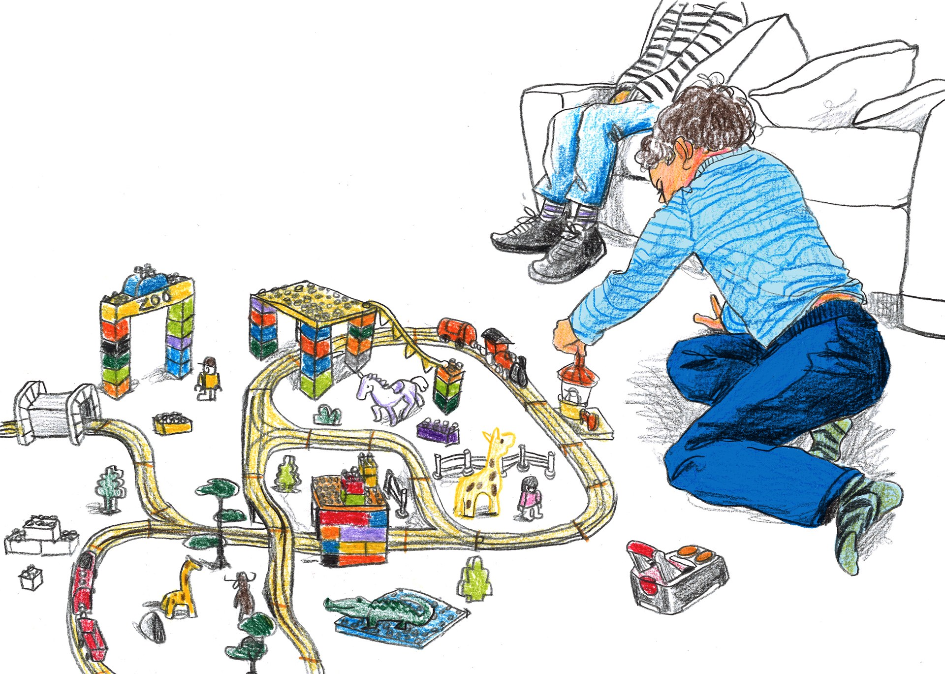 Boy playing trains